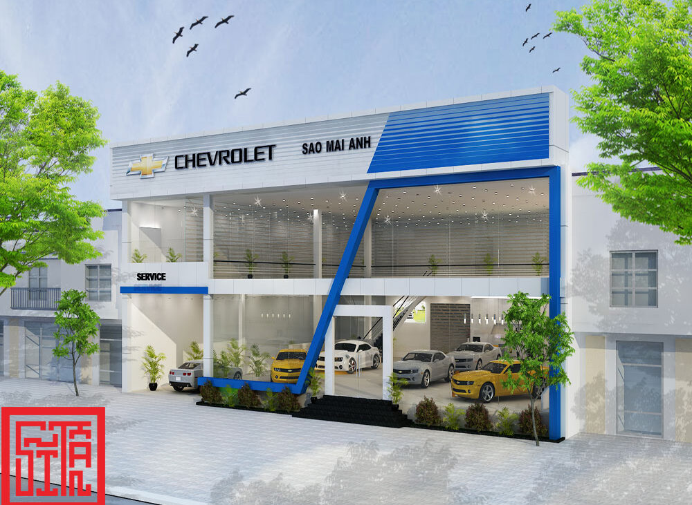 Thiết kế mặt tiền showroom Chevrolet Sao Mai Anh – phong cách hiện đại tại Nha Trang.