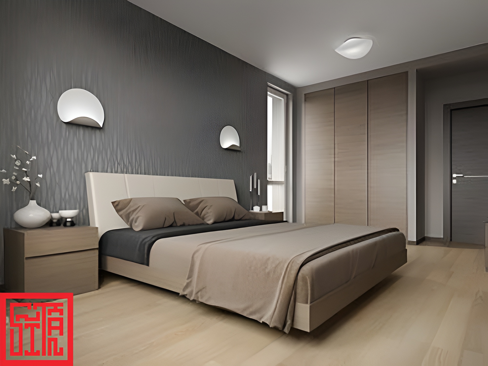 Mẫu phòng ngủ khách sạn phong cách hiện đại với tông màu be và xám sang trọng 