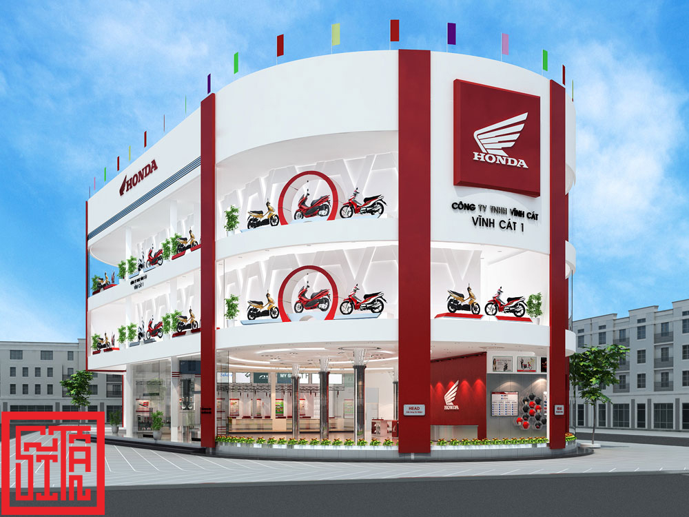 thiết kế mặt tiền showroom Honda Vĩnh Cát 1 Bắc Ninh do Sĩ Tấn thực hiện.