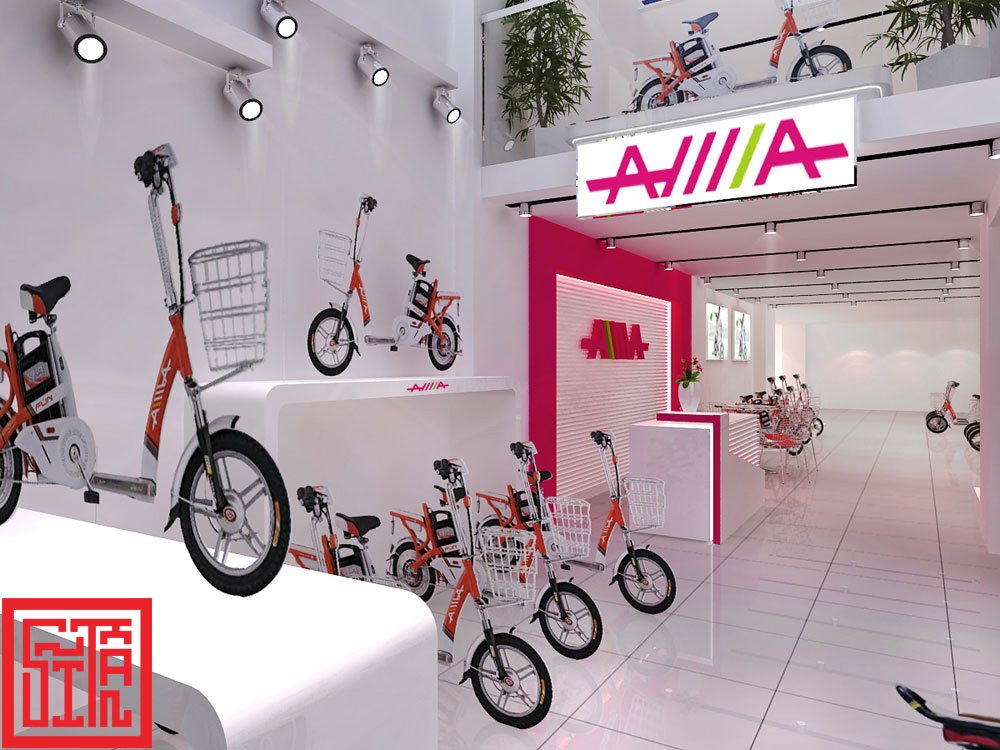 Thiết kế showroom AIMA tại Hà Nội theo xu hướng xanh.
