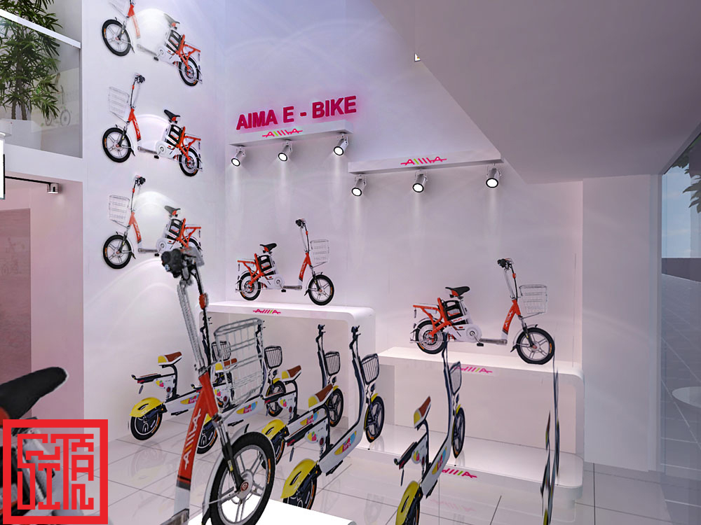 Thi công nội thất showroom xe đạp điện hiện đại.
