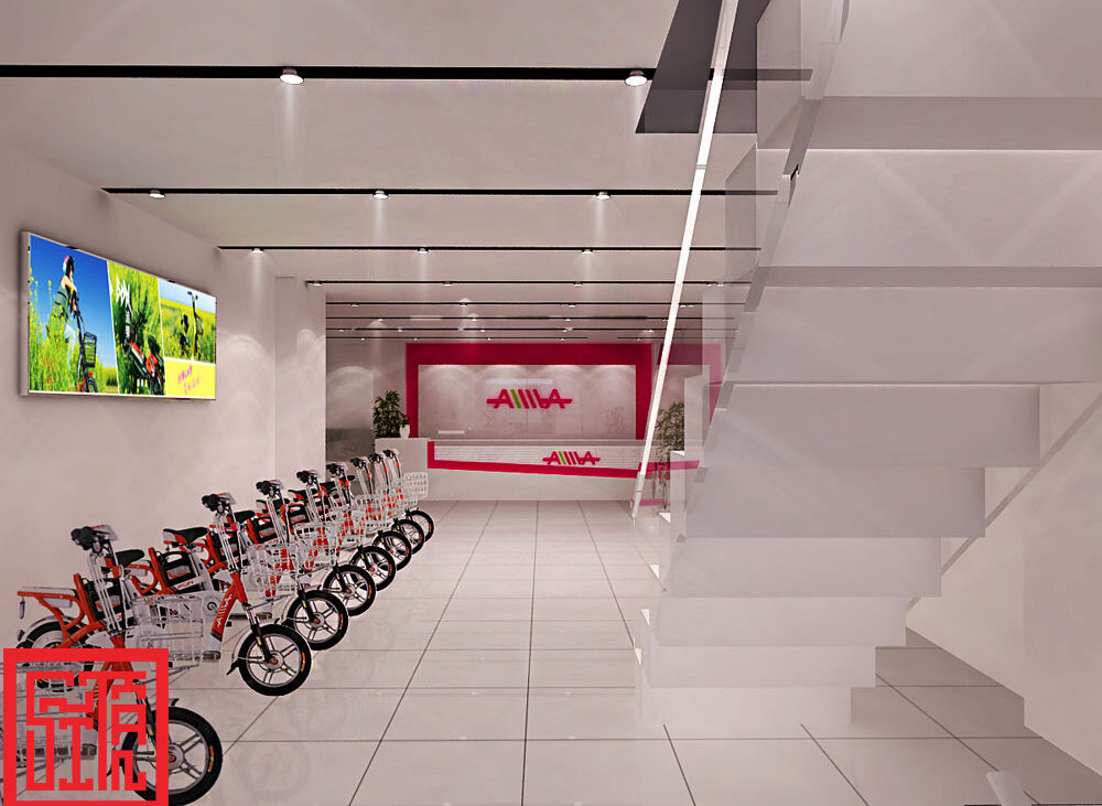 Thiết kế không gian showroom AIMA khoa học, thoáng sáng.