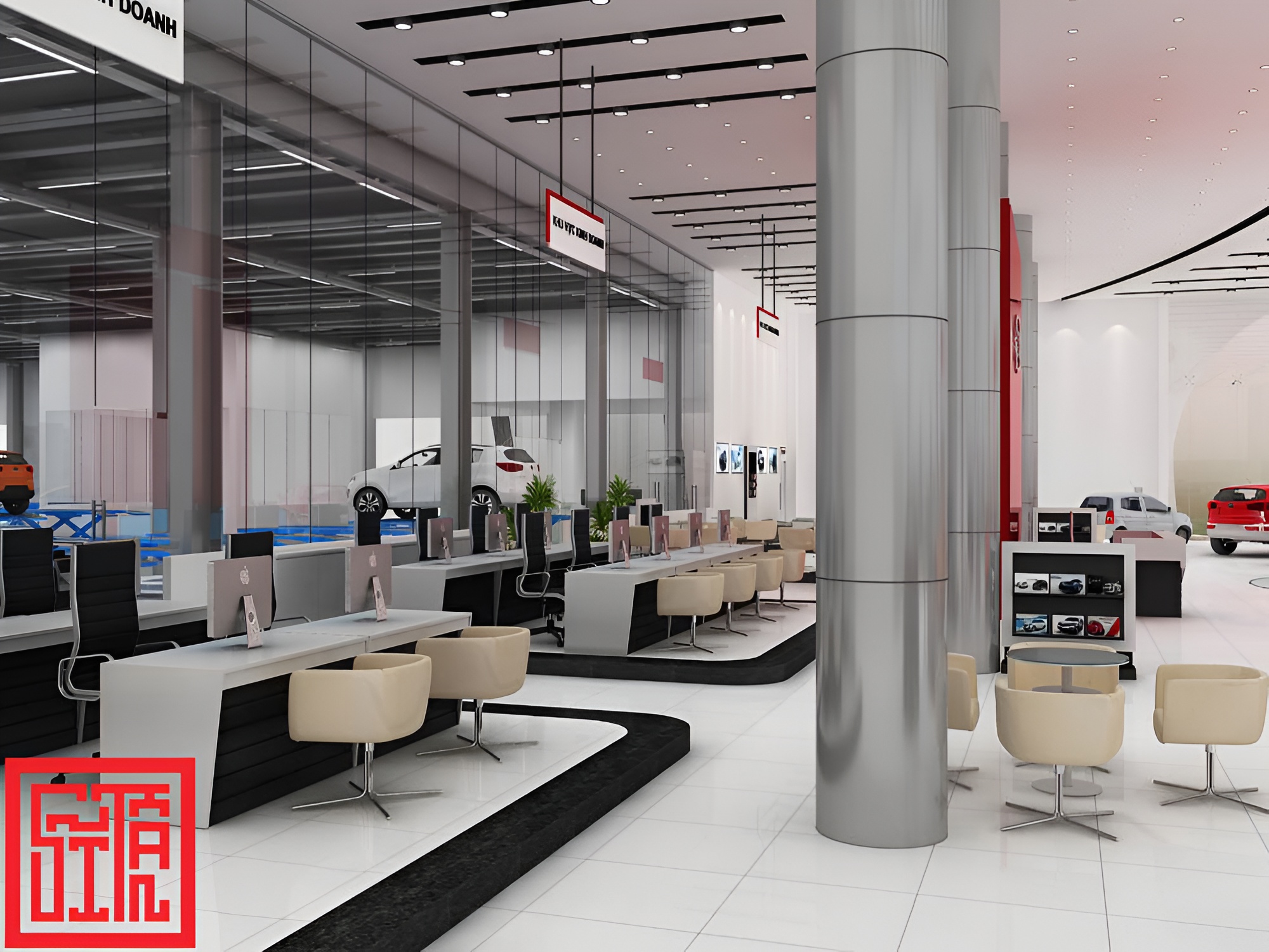 Quầy lễ tân tại showroom KIA Sơn La với thiết kế hiện đại, chuyên nghiệp