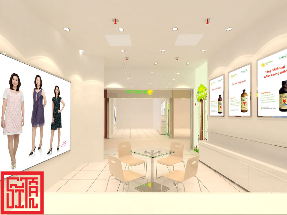 thiết kế nội thất khu lễ tân trung tâm Sunshine Care sang trọng
