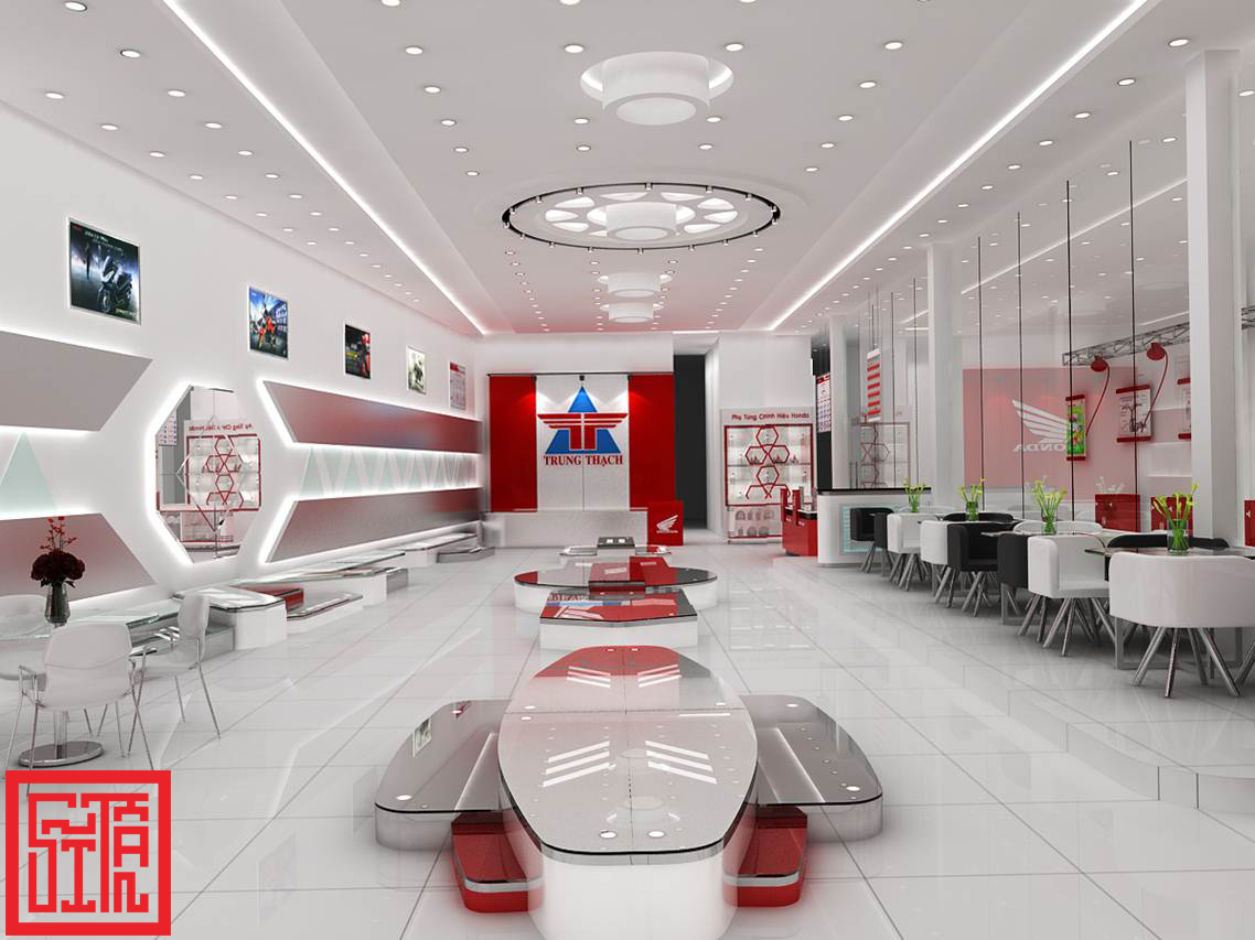 Khu vực trưng bày được thiết kế với khoảng sáng rộng và tông màu trung tính, giúp xe trở thành tâm điểm thu hút.