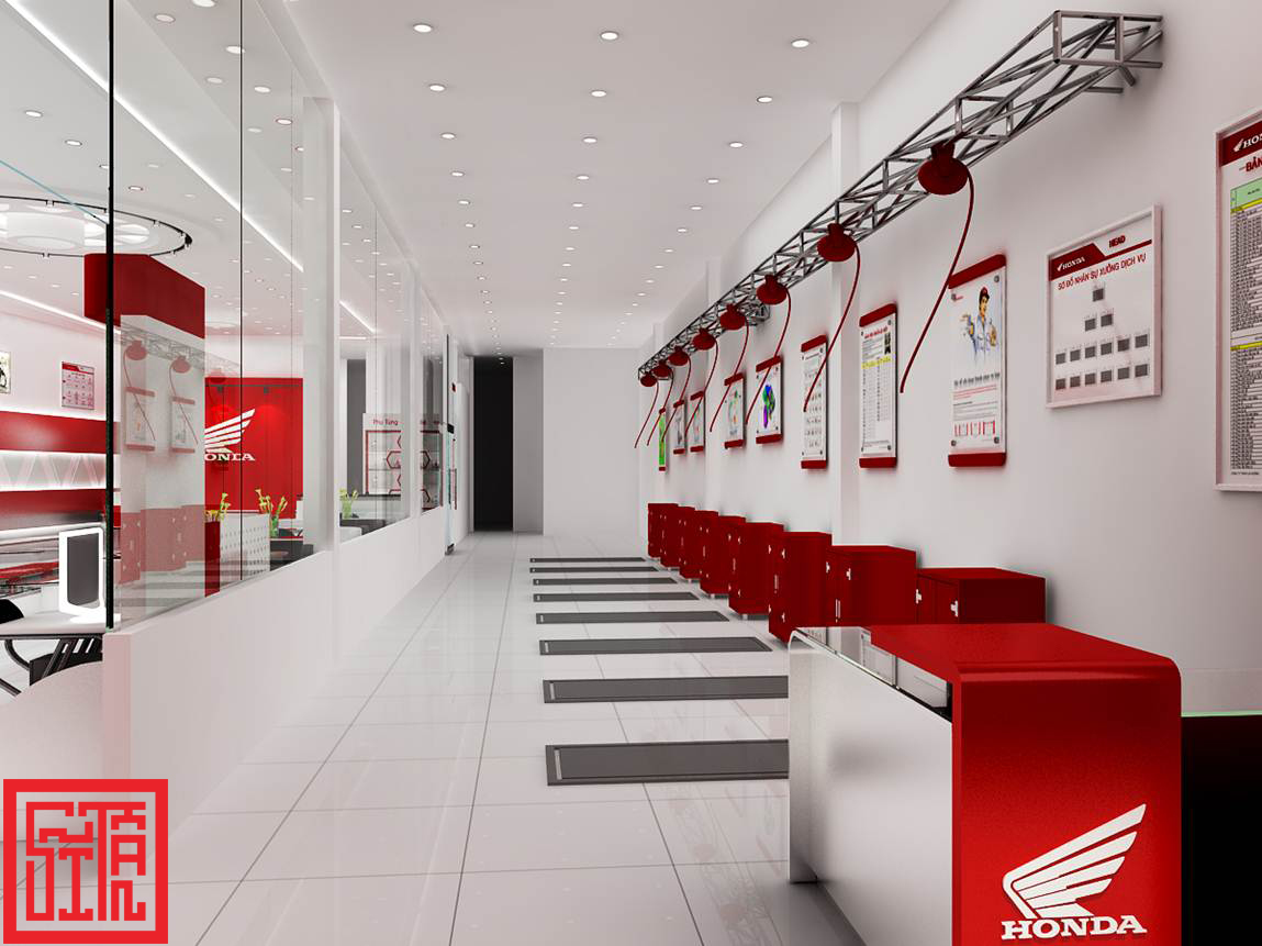 hu dịch vụ kỹ thuật được bố trí hiện đại, tiện nghi, đáp ứng tiêu chuẩn của Honda Việt Nam.