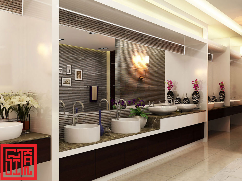 Không gian trưng bày lavabo và vòi Inax sang trọng, tinh tế. 