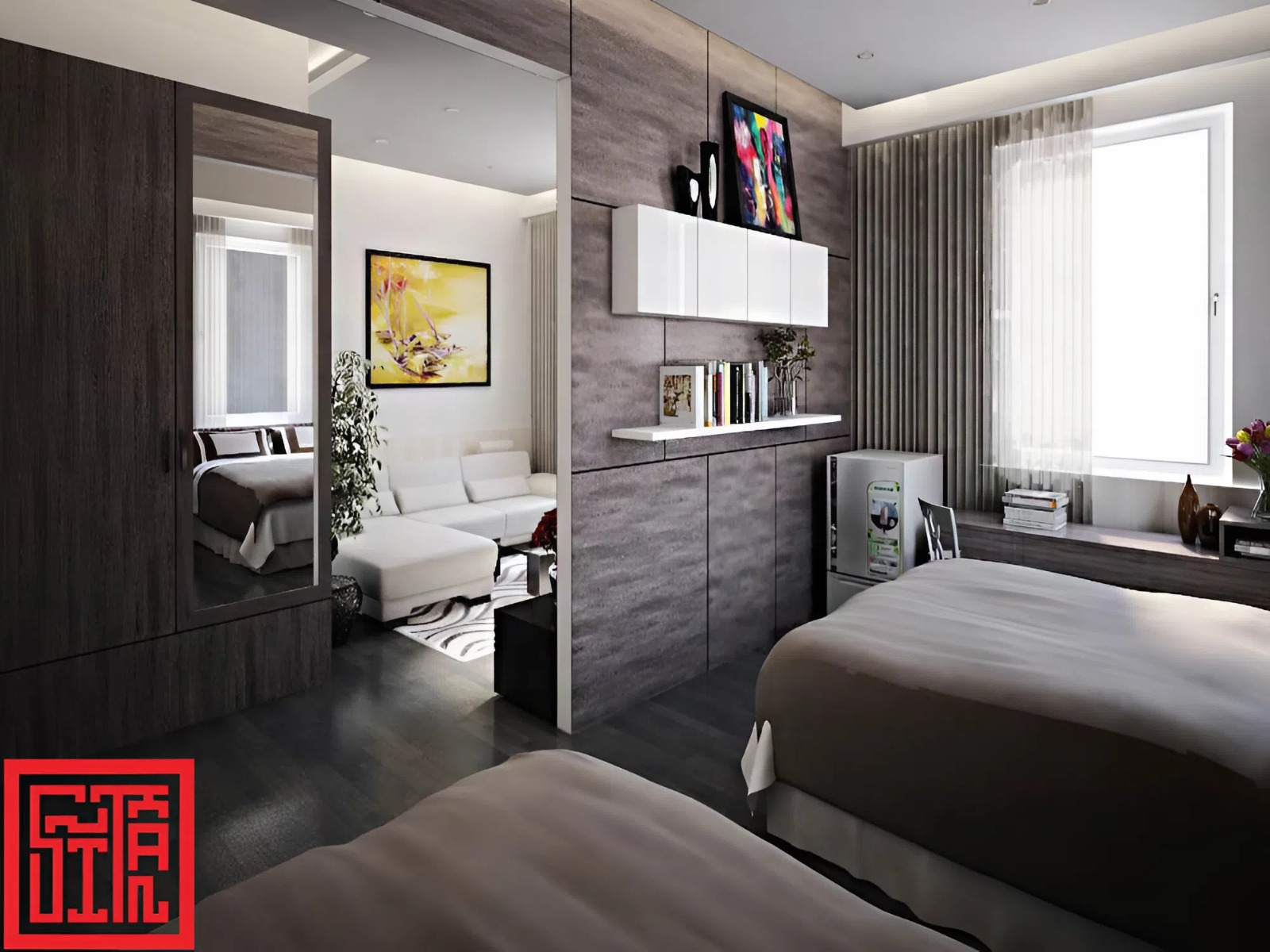 Thi công nội thất phòng ngủ khách sạn phong cách hiện đại, ấm cúng.