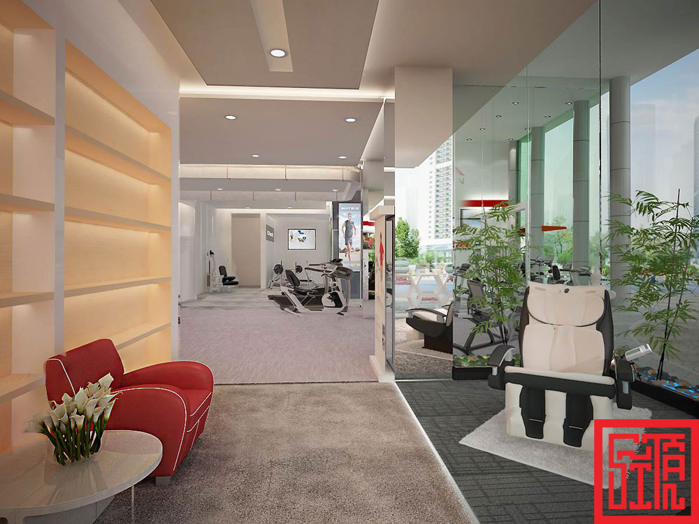 Khu vực trải nghiệm sản phẩm với thiết kế mở, ánh sáng tự nhiên và cây xanh trang trí.
