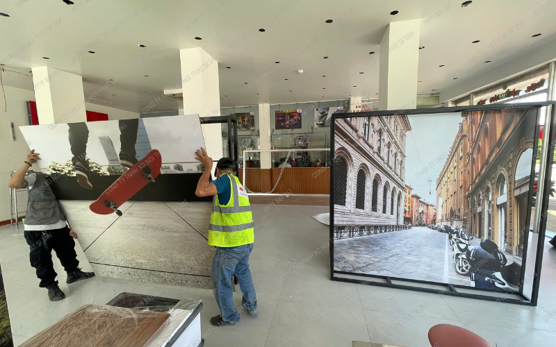 backdrop hình kiến trúc đô thị trưng bày xe